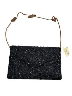 NWT Jane Marie Black Scallop Beaded Bag Clutch Crossbody Purse 9.5”